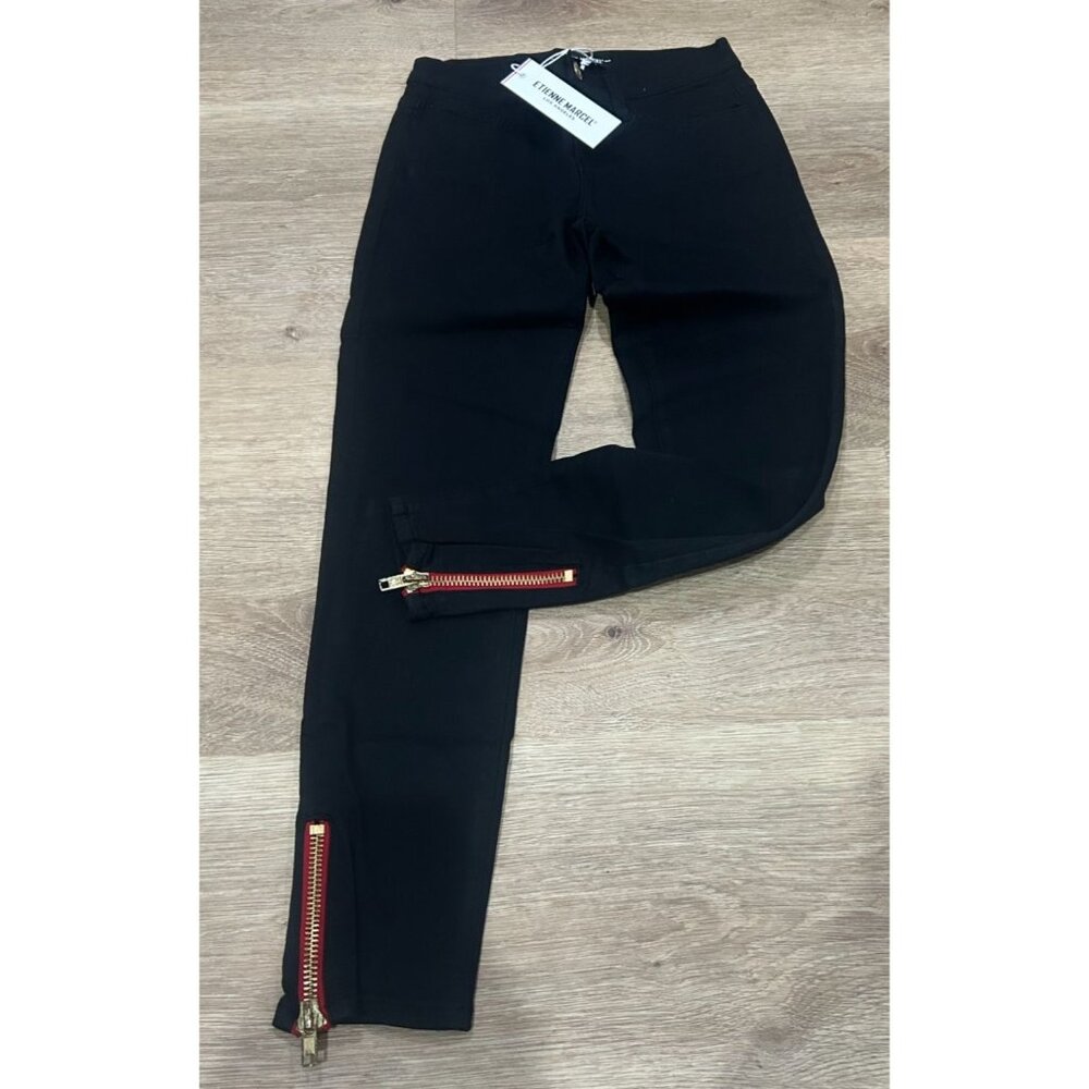 NWT Women's Size 27 Etienne Marcel Black Denim Skinny with Signature Red Zipper